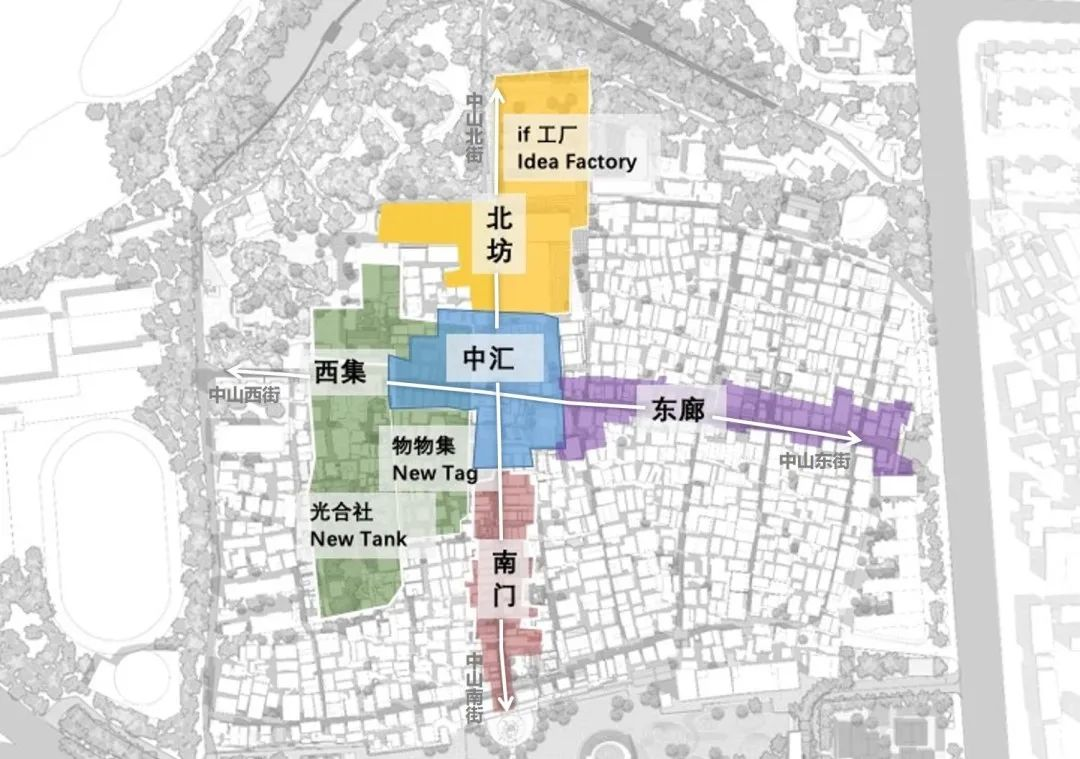 南头古城更新改造五大区块划分示意图